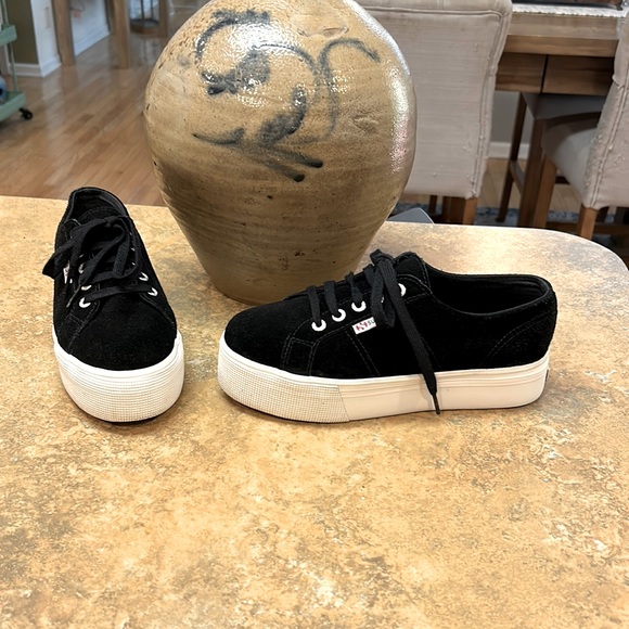 Superga Shoes - Superga Black Suede Platform Sneakers
